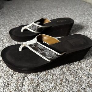 Coach Women Jolene Wedge Monogram Thong Flip Flop Sandals Brown Size 6.5 #A7821